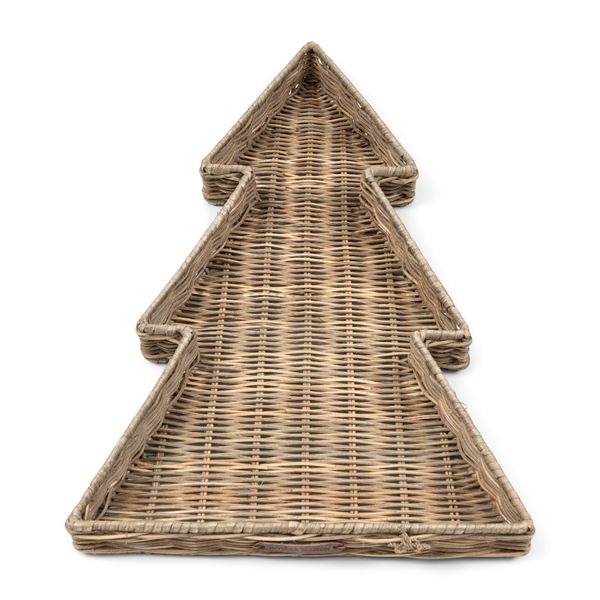 Rustic Rattan Xmas Tree Tray